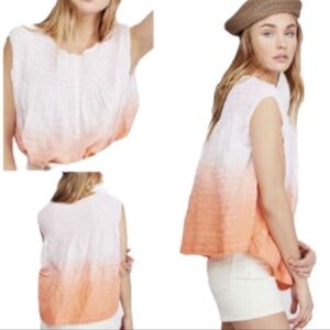 Free People Little Bit Of Something Ombre V Neck Blouse Pink Oversized Size L